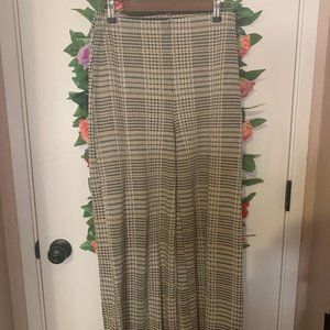 H&M Beige & Black Plaid Dress Cigarette Pants Size S